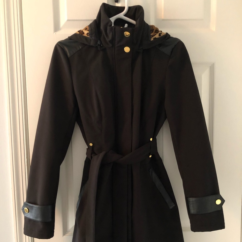 Black rain jacket with removable hood